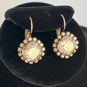 Liz Palacios Swarovski Crystal Halo Earrings  Leverback Champagne Rhinestone
